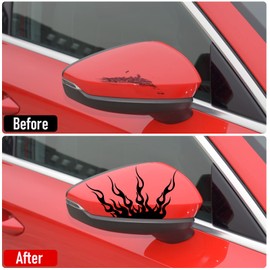 8Pcs Flame Reflective Sticker for Car, Flame Graphics Car Body Side Stickers, Flame Racing Sports Stripe Decal,Racing Flame Decal DIY for Off-Road Vehicle Skateboard Motorcycle, Black, Red