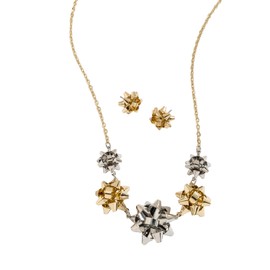 Howard's Gift Bow Collar 20" Necklace and Earring Set for Women (Silver & Gold)