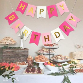 Roseo Pink Happy Birthday Banner Signs Golden Sparkle Funny Birthday Party Supplies for Girls Party Decorations Nursery Decorations 13 Pieces