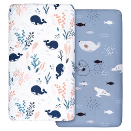 Pack of 2 Jersey Fitted Sheets for Cot, 100% Microfiber, Breathable, 120 x 60 cm, German Oeko-Tex 100 Seal of Approval, Cosy and Lightweight, Suitable for All Cot Mattress Shapes, Whales