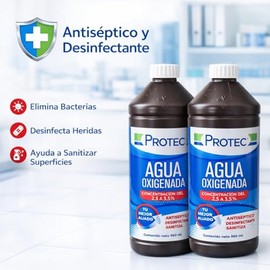 Agua Oxigenada Protec 960ml (2 Piezas) | Peróxido de Hidrógeno Multiusos | Primeros Auxilios, Desinfección, Higiene Bucal y Limpieza