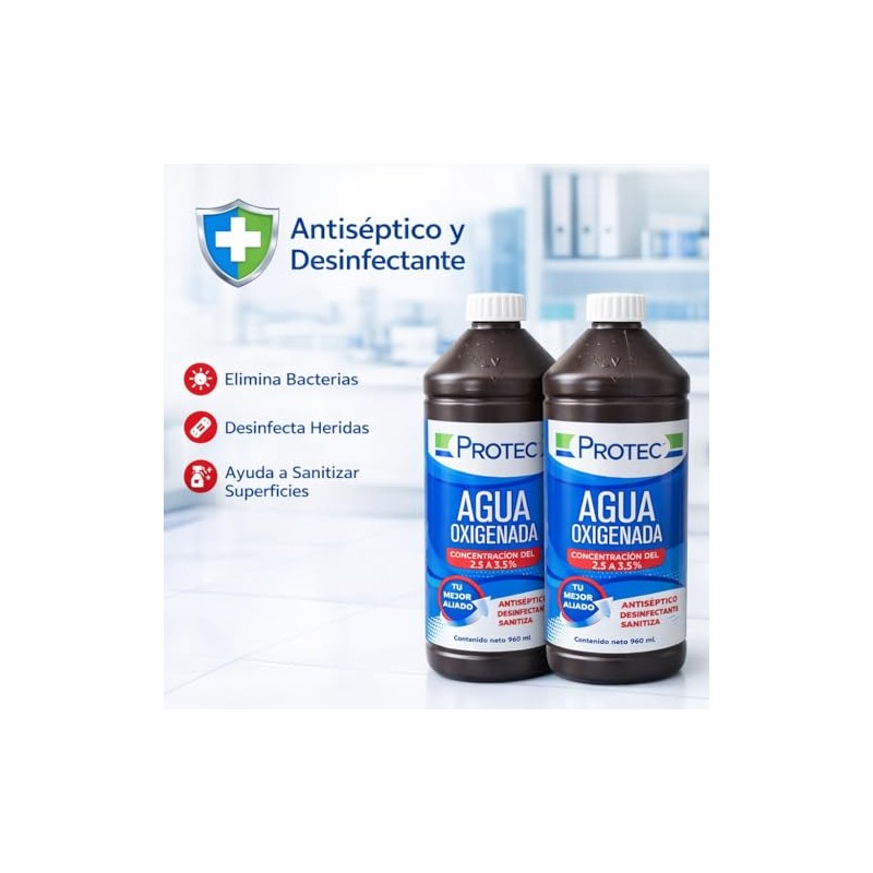 Agua Oxigenada Protec 960ml (2 Piezas) | Peróxido de Hidrógeno