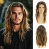 Dsimeig Mens Long Wavy Brown Wig Natural Layered Synthetic Halloween