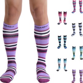 Doc Miller Calcetines de compresión para mujeres y hombres de 15 a 20 mmHg, calcetines de apoyo alto hasta la rodilla para aumentar la circulación, recuperación, hinchazón y venas varicosas