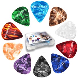12 Pack Guitar Picks Plectrums with Organizer Storage Box, 0.58 0.84 1.2 mm Includes Thin Medium Heavy Thickness, Variety Colorful Celluloid Plectrums for Bass Electric Acoustic Guitars Ukulele