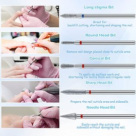 Juego de 60 brocas de diamante para uas, limpiador de cutculas, 332 pulgadas, brocas de cermica para manicura, pedicura, uas de gel acrlico, uso en...