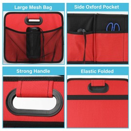 Simple Deluxe Car Trunk Organizer, Anti-slip Design, Made of Waterproof 600D Oxford Polyester, 2 Compartments Collapsible Trunk Storage, Suitable for SUV, 14" D x 22" W x 12" H, Red