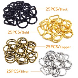 BronaGrand 100pcs 4 Colors Semi-Circular D Rings Multipurpose Half Round D-shaped Rings Loop Webbing Buckle Accessories for DIY Crafts Clothing Backpack Belt Sewing Projects