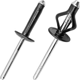 JIANDAXIN 40Pcs Tri Fold Aluminum Folding Large Flange Round Head Blind Rivets,Tri Grip Exploding Large Cap Pop Rivets for Automotive, Soft or Plastic Materials (Black, 15/64" x1-1/32)