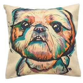 Redland Art Cute Pet Shih Tzu Dogs Pattern Linen Throw Pillow Cases Cushion Covers Home Decor 18x18 Inch