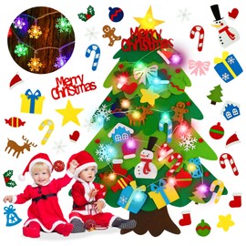 EMPOF Felt Christmas Tree for Toddlers - 3.3ft Felt DIY Tree Set for Kids Wall with Snowflake Lights + 32 Ornaments, Indoor Christmas Home Wall Hanging Decor, Kids Toddler Xmas Activities, Colorful