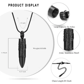 zeqingjw Bullet Urn Necklaces for Ashes Tree of Life Cremation Jewelry Memorial Pendant Ash Holder Keepsake Jewelry for Pet/Human, Metal, stainless-steel