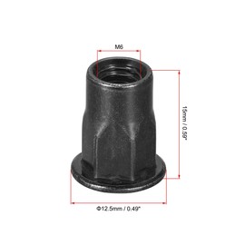 sourcing map M6 Rivet Nuts, Thread Half Hexagonal Carbon Steel Zinc-Plated Flat Head Threaded Insert Nut Black 100Pcs