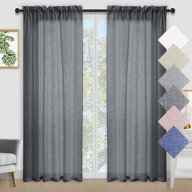 Kinryb Semi Sheer Curtains 95 Inches Long with Rod Pocket Rich Natural Linen Textured Light Filtering Decorative Voile Window Drapes for Bedroom Living Room Kitchen 52W x 95L Dark Grey Set of 2