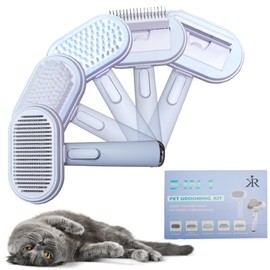 Kir Cat & Dog Brush with Release Button, Cat Comb with 5 heads, Pet Hair Remover, Cat Brushes for Indoor Cats Shedding, Pet Massaging Tool Suitable for Pets with Long or Short Hair