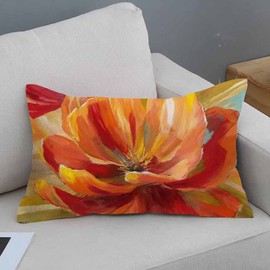 IBILIU Throw Pillow Covers Oil Painting Pretty Poppy Flower Cushion Pillow Case Home Decor Pillowcase 12x20 Inches
