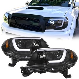 LABLT Replacement for 2005-2011 Tacoma Black Smoked Headlights Headlamps Assembly Left+Right