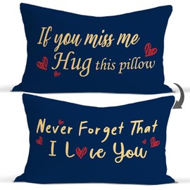 If You Miss Me Hug This Pillow Never Forget That I Love You Reversible Throw Pillow Covers Decorate Girls Room Bedroom Living Room,12x20 Inch Pillowcase Long Distance Relat (Navy Blue)