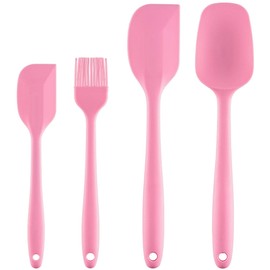 PREMYO Teigschaber Silikon Spatel - Küchenhelfer Set Antihaft Backzubehör - Backpinsel Kochlöffel Hitzebeständig Rosa