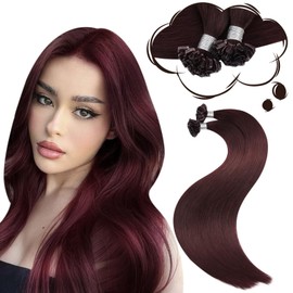 Moresoo 24 Inches / 40 cm Human Hair Bonding Extensions Real Hair Hot Fusion U-Tips Individual Remy Extensions Keratin Hair Extensions Real Hair Red #99J, 1g/s, 50 g, / 50 Strands