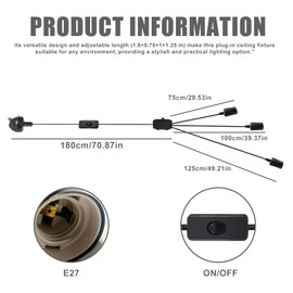 PRITOK 3 Lights Plug in Pendant Lighting: Plug in Ceiling Light Fixture with Switch and Plug, E27 Lamp Holder Suspended Pendant Light Fitting, Triple Ceiling Pendant Light for Garden, Living Room