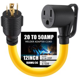 Tellegloww NEMA L14-20P to 6-50R 20Amp to 50Amp Welder Adapter Cord 4 Prong Locking Generator to 3 Prong Adapter, STW 10 AWG/3C, 20 Amp 250V 7500 Watt 12 Inch ETL Listed