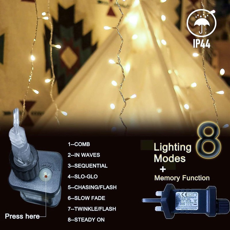 Gresonic gresonic100/200/300/400LED Fairy Lights,8 Modes Timer for Bedroom Plug in,Warm