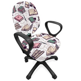Ambesonne Retro Office Chair Slipcover, Vintage Style Old Books Pens and Related Silhouettes on Plain Background, Protective Stretch Decorative Fabric Cover, Standard Size, Pearl Multicolor