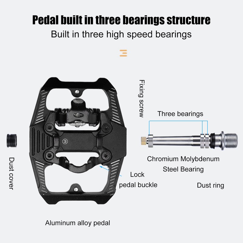 Dual Function Bicycle Pedal Flat Clipless Cleats 3 Sealed Bearings