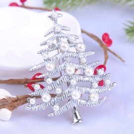 Lauren-Spencer Christmas Tree Brooch Pin for Women Girls Crystal Rhinestone Enamel Pearl Brooches and Pins Vintage Christmas Brooch Pins Fashion Christmas Jewelry Holiday Gifts (Pearl Tree Style A)