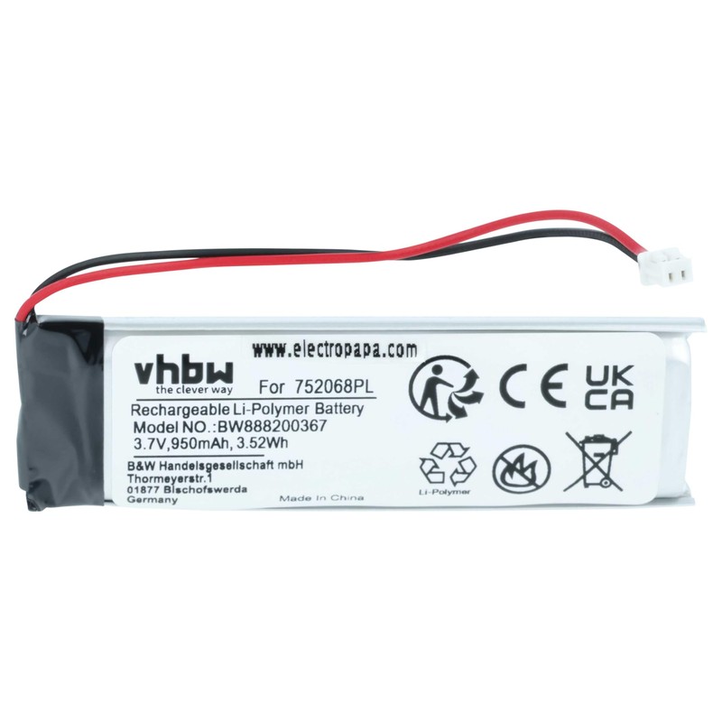 vhbw batteria sostituisce Midland 752068PL per auricolari cuffie wireless (950mAh,