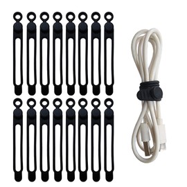 XORVIDN 16Pcs Silicone Cable Ties Reusable, Silicone Cord Ties, Rubber Cable Ties, Silicone Cable Straps,Silicone Cable Organizer for Bundling and Fastening Cable Cords Wires (16Pcs-Black, 4.2Inch)