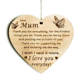 Pet-Jos Gift for Mum Wooden Plaque Mother's Day Plaque Wooden Hanging Heart Gift for Mum Wooden Sign I love You Mum Quote
