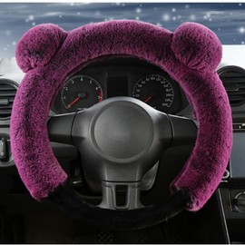 Car Steering Wheel Cover Cute Fluffy Steering Wheel Protector Universal Fit 15 Inch for Winter, Warm Non-Slip Interior Car Accessories(Dark Purple)