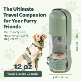 Portable Pet Food and Water Dispenser, 2 in 1 Cat & Small Dog Water Bottle & Food Container, Lightweight, BPA Free Pet Water Bottle Traveling Essentials for Walking & Hiking (Green, 13oz)