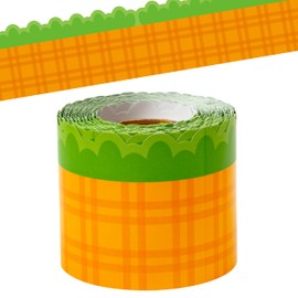 BeYumi Easter Carrot Border Trim - 65ft Easter Carrot Scalloped Rolled Border Trim Orange Plaid Bulletin Board Set Back to School Classroom Office Chalkboard Door Decor Springtime Party Decoration