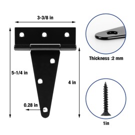 2 Pack 4 Inch T Hinge Heavy Duty Tool Bike Outdoor Storage Shed Door Hinges for Double Doors Wood Garden Gate Hinges Shed Windows Small Black Barn Fence Door Hinges Dutch Door Hardware Replacement