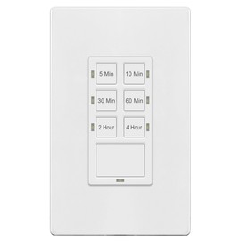TG 4-Hour No Neutral Countdown Timer Switch, 5-10-30-60 Min, 2-4 Hour, for Bathroom Fans, Lights, 120VAC, Ground Wire Required, UL Listed, TS-C4HG, Screwless Wall Plate, White