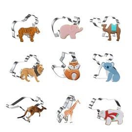 WDYJMALL Animal Cookie Cutters 9-Pc Set - Tiger Elephant Camel Lion Fox Koala Kangaroo Giraffe Polar Bear - A