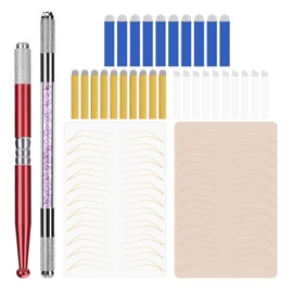 ATOMUS Microblading Kit 2pcs Tattoo Eyebrow Manual Pen with 10pcs 12U 18U 12 Pin Micro Blades and 2pcs Inkless Eyebrow Practice Skin Double Sided, Permanent Makeup Supplies Kit