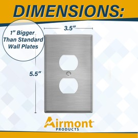 Oversized Stainless Steel Outlet Covers, 1-Gang Duplex Receptacle Cover, 5.5" x 3.5" Jumbo Duplex Wall Plate, 430 Grade Stainless Steel, Corrosive Resistant, Matching Screws Included, Made in USA