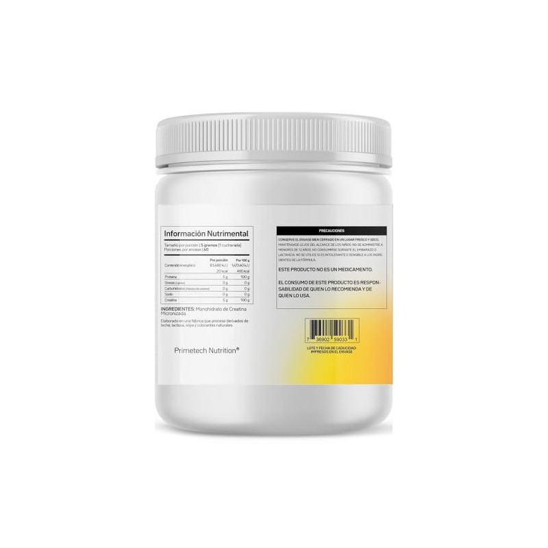 Primetech Nutrition Creatina Monohidratada Micronizada en Polvo 300 gr