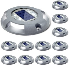 SIEDiNLAR Solar Deck Lights Driveway Dock LED Light Solar Powered Outdoor Waterproof Road Markers for Step Sidewalk Stair Garden Ground Pathway Yard 12 Pack (White)