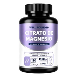 Suplemento de Citrato De Magnesio Puro Con 120 Cápsulas, Well Rounded 1500mg Por Porción, Soporte Electrolitos Mineral, Sin sabor