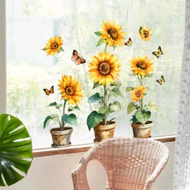Window Stickers, Pack of 3 Floral Window Decoration, Glass Stickers, Double Sided with Sunflowers and Butterflies for Glass Window Decoration in the Home Office (L, 30 x 60 cm)