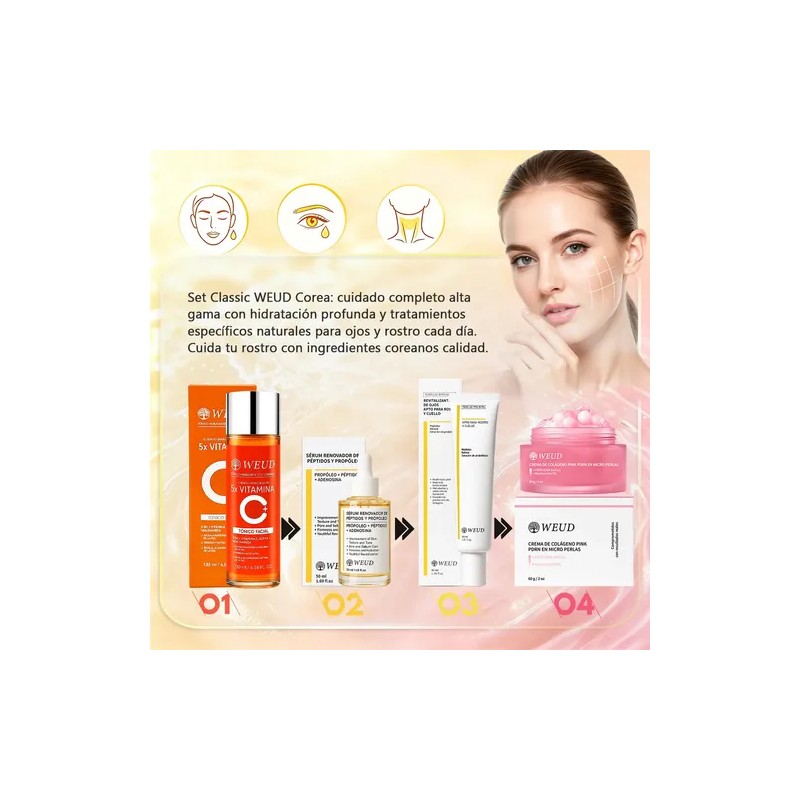 Aclarante Kit Facial Pdrn Salmón Colágeno Antiedad Weud 4pc