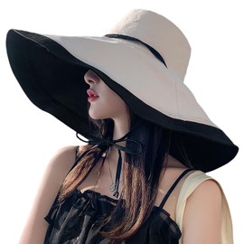 AMOVO Women Sun Hat Wide Brim Sun Visor UV Protection UPF50 Bucket Hat Breathable Summer Beach Hats Floppy Hats Fishing Gardening (Reversible Wide Brim, Black)