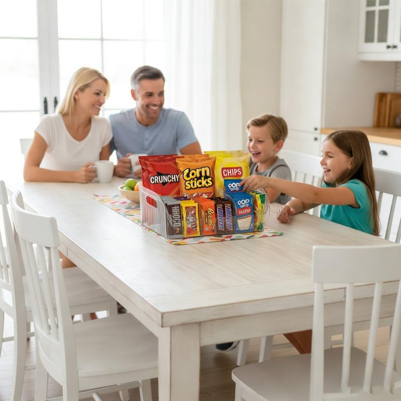 Large Snack Organizer for Countertop, Clear Snack Storage Bin