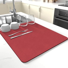 Dish Drying Mat for Kitchen Counter,Drying Mat for Dish Rack,Absorbent Hide Stain Rubber Mat,Coffee Mat, Kitchen Counter Mat (Red, 12"x19")