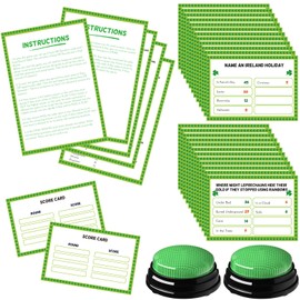 Soulchen 32 Pcs St. Patrick's Day Friendly Feud Game Set St. Patrick's Day Party Game Trivia Quiz 30 Card 2 Buzzer for Adults Family Irish Home Games Activities Party Supplies, Battery Not Included